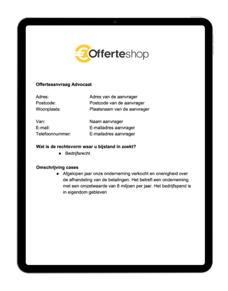 Voorbeeld offerte aanvragen Offerteshop